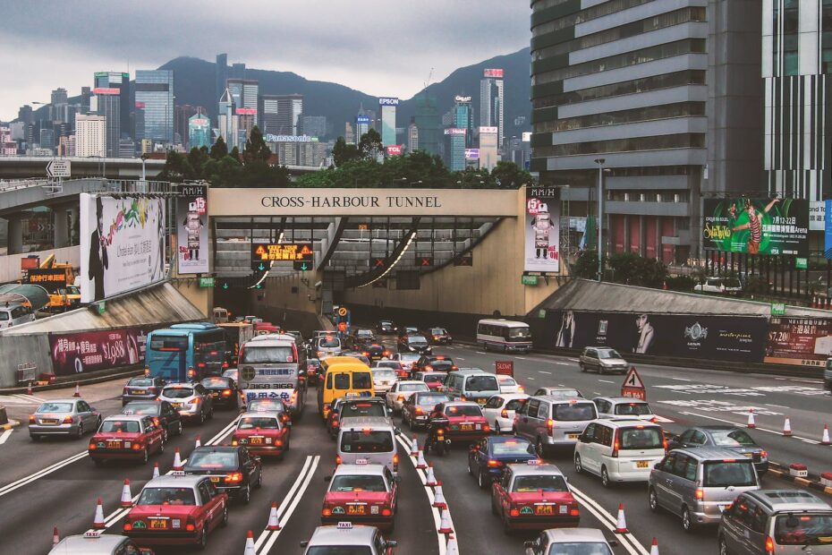 buildings cars city cross harbour tunnel